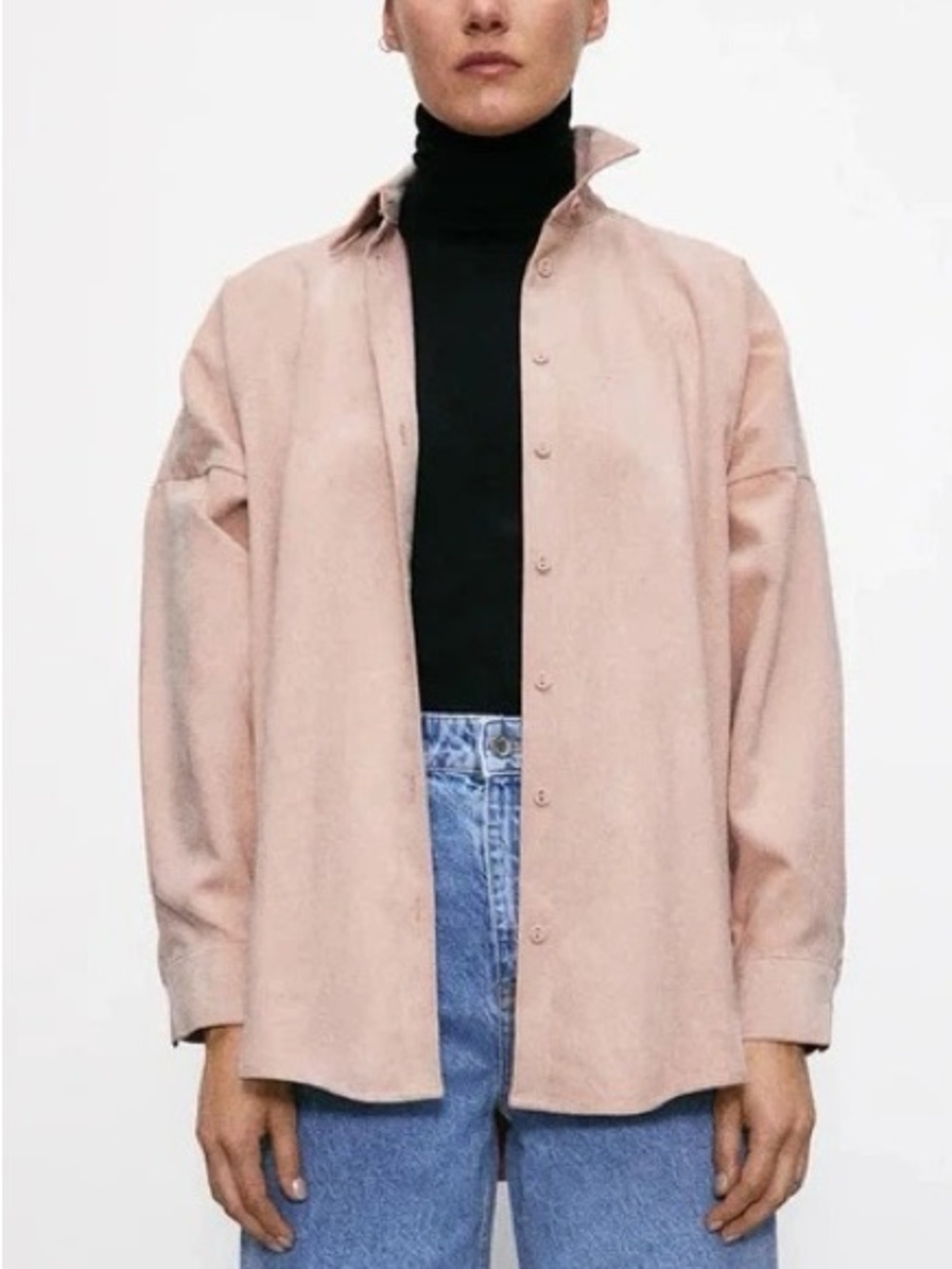 Zara| Blush Pink Thin Corduroy Oversized Shirt Jacket Shacket Sz S